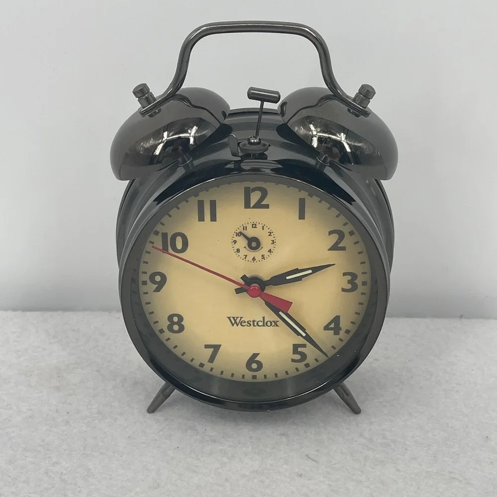 Westclox Twin Bell Alarm Clock Gunmetal Black Wind Up Mechanical Retro Big Ben